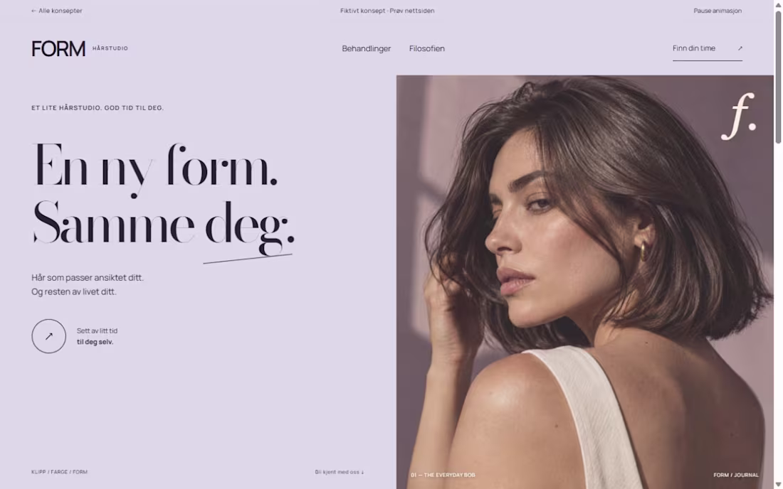 FORM, et rolig nettsidekonsept for frisørsalong
