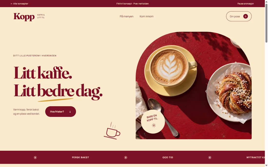 KOPP, et varmt nettsidekonsept for kafé